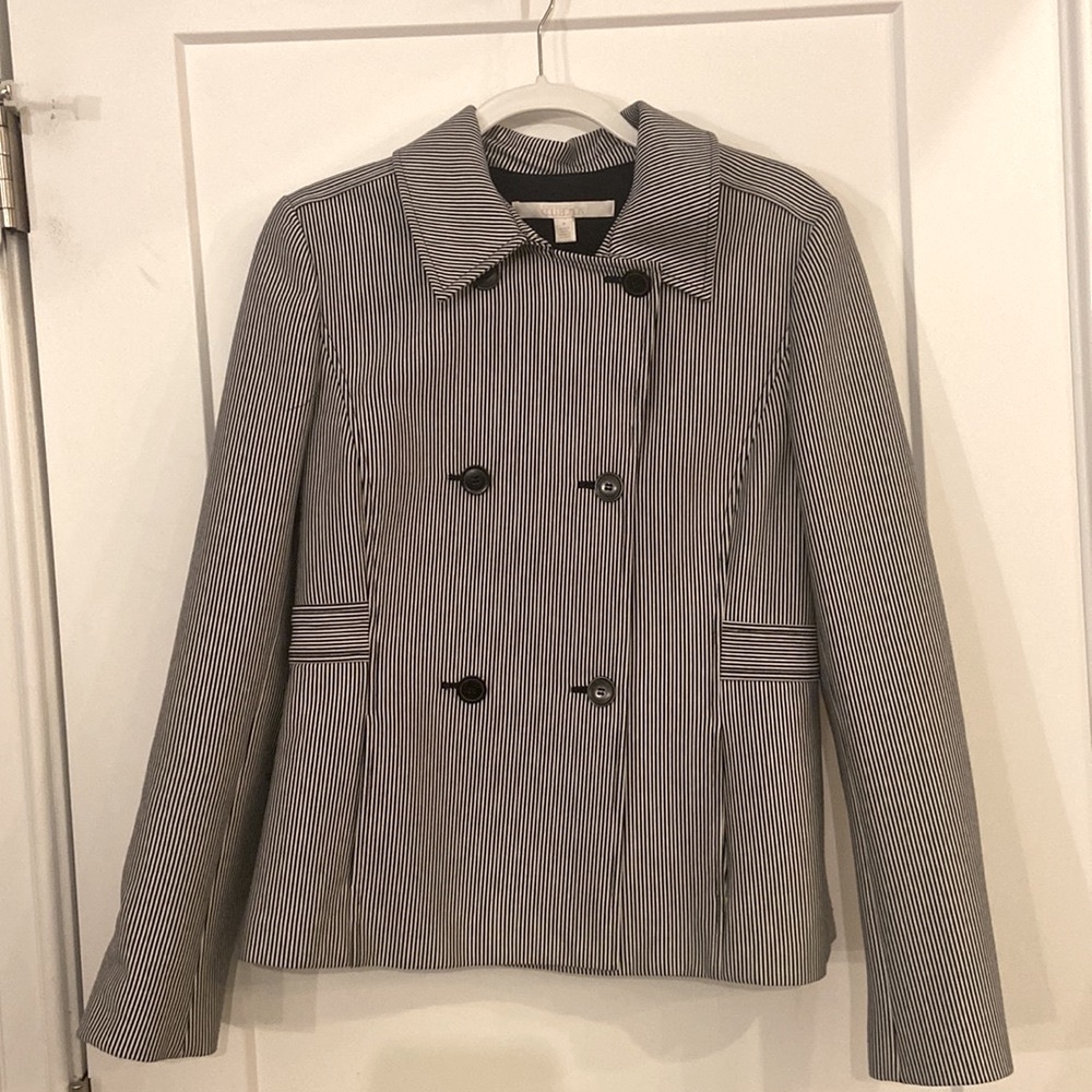 NWT* jacket/casual blazer stretch size m navy white mini stripe